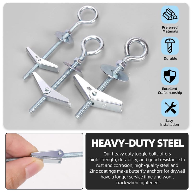 Glarks 18pcs M4 M5 M6 O-Shaped Eye Bolt Toggle Anchors Set for Drywall, Toggle Bolts, Butterfly Anchors, Spring Toggle Wing Bolts for Ceiling, Sheetrock, Hollow Wall - Image 5